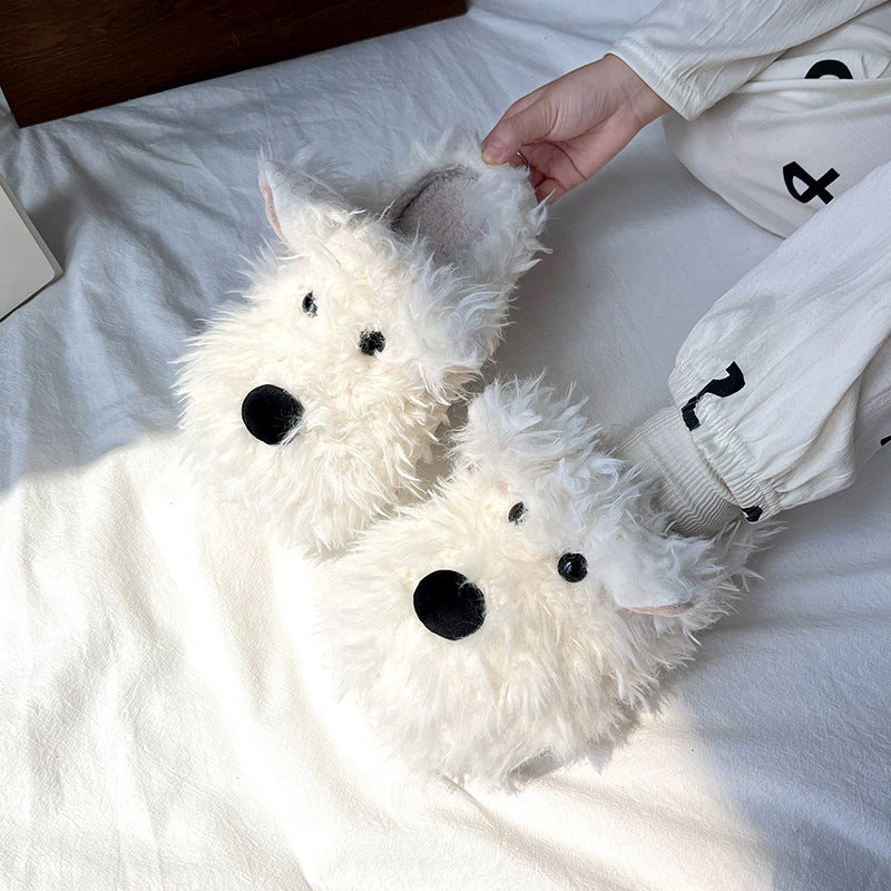Fluffy Dog Slippers | Warm Plush Indoor Winter House Shoes