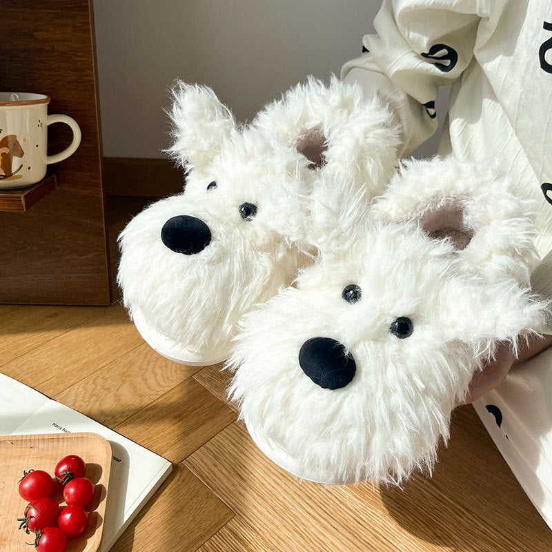 Fluffy Dog Slippers | Warm Plush Indoor Winter House Shoes