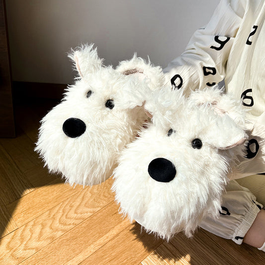 Fluffy Dog Slippers | Warm Plush Indoor Winter House Shoes