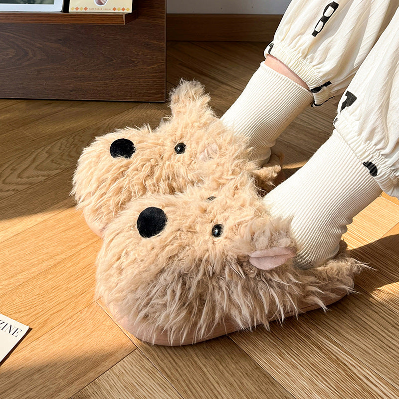 Fluffy Dog Slippers | Warm Plush Indoor Winter House Shoes